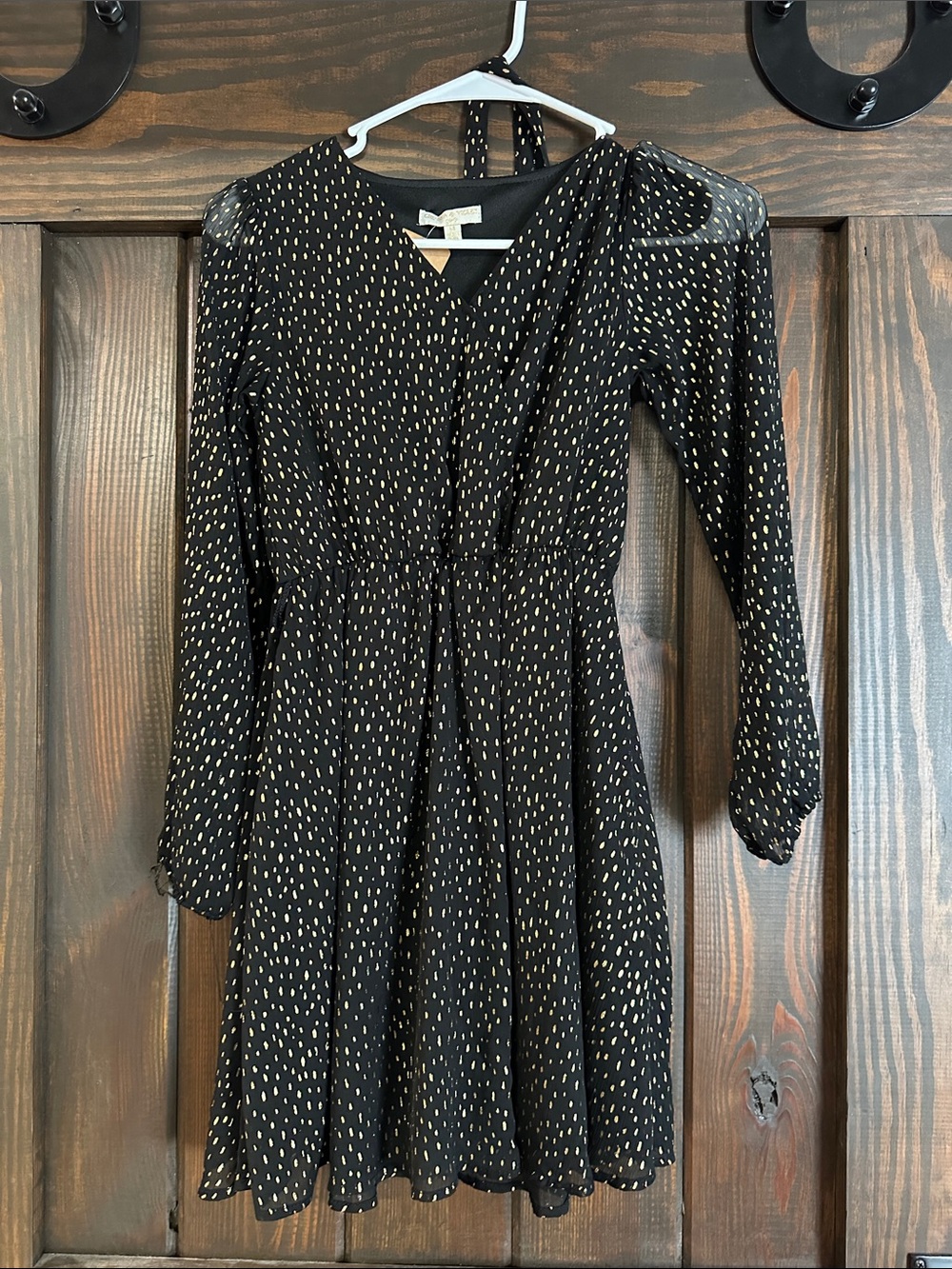 Chelsea & Violet Black Long-Sleeve Dress with Gold Dot Print
